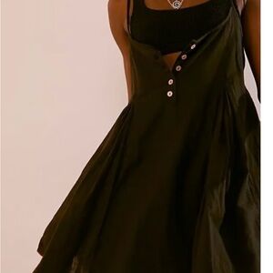 Free People Pick Me Up Linen like Mini Dress In Black Size Medium New